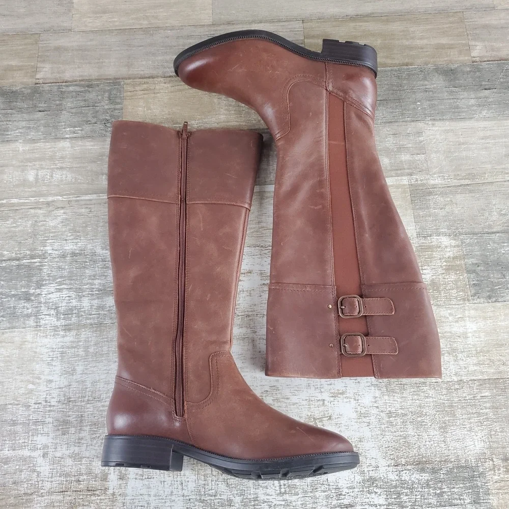 Clarks Adalynn Hope Womens Mid Calf Boots Sz 7.5 W British Tan Leather Side Zip